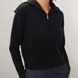 NWT Area Stars Nova Quarter 1/4 Zip Sweater Size M Black Cable Ribbed Knit 